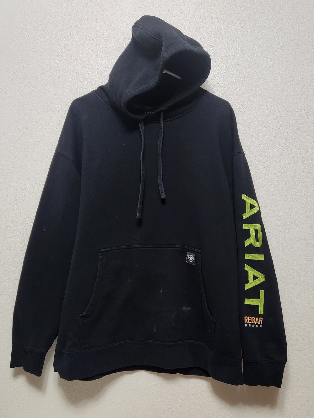 Ariat Rebar Workman Graphic Fleece Hoodie XL Black Thrashed Paint Pullover Cell